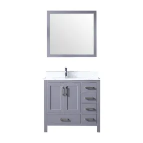 Jacques 36 Dark Grey Single Vanity | White Carrara Marble Top | White Square Sink and 34 Mirror - Left Version