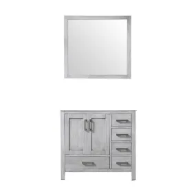 Jacques 36 Distressed Grey Single Vanity | no Top and 34 Mirror - Left Version