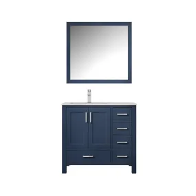 Jacques 36 Navy Blue Single Sink Vanity Set with White Carrara Marble Top - Left Version | LJ342236SEDSM34FL