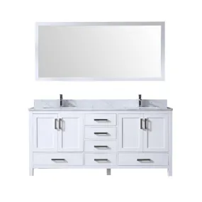 Jacques 72 White Double Vanity | White Carrara Marble Top | White Square Sinks and 70 Mirror