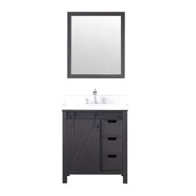 Marsyas 30 Brown Single Vanity | White Quartz Top | White Square Sink and 28 Mirror