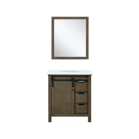 Marsyas 30 Rustic Brown Single Vanity, White Quartz Top and 28 Mirror | LM342230SKCSM28