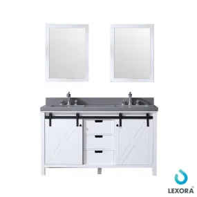 Marsyas 60 White Double Vanity | Grey Quartz Top | White Square Sinks and 24 Mirrors