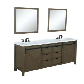 Marsyas 80 Rustic Brown Double Vanity Set, White Quartz Top 30 Mirrors w/ Faucets | LM342280DKCSM30F