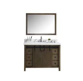 Marsyas Veluti 48 Rustic Brown Single Vanity | White Quartz Top | White Square Sink and 44 Mirror