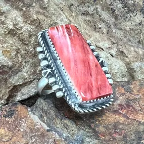 Orange Spiny Oyster Sterling Silver Ring by Mary Tso Size 7 Adj.