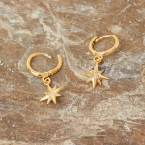 Real Gold Plated Gold Z Star Charm Huggies Hoop Earring