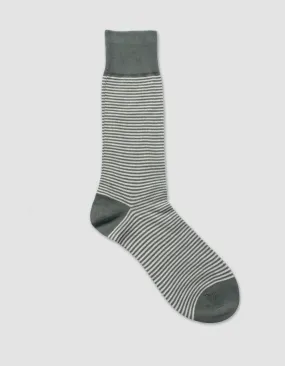 STRIPE COTTON MID-CALF SOCKS - OLIVE