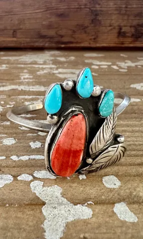 SUMMER BREEZE FB Hallmark Sterling Silver Spiny Oyster and Turquoise Cuff 26g