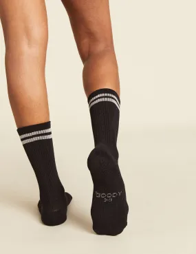 Women's Striped Cushioned Crew Socks - Black/Grey